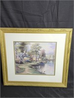 Thomas Kinkade "Hometowm Village" Matted Frame