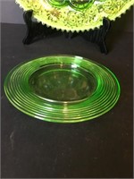 Pair of Vaseline Glass Serving Pieces