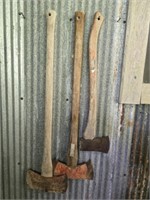 Lot of 3 Wood Handled Axe Tools