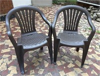 TWO chocolate brown molded lawn chairs. LIke New.