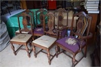 Six Vintage Chairs with Needlepoint Seats