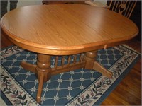 Oak Double Pedestal Table w/leaf, 60/72x40x30