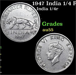 1947 India 1/4 Rupee KM# 548 Grades Choice AU