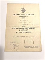 WWII German 1944 Document Signed by General Major