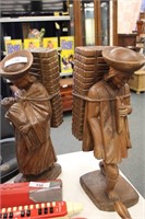 VINTAGE 2PC CARVED WOOD MAN AND WOMAN