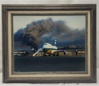 Framed Boeing Photo w/ Fire in Background, 21" x