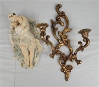 Chalkware Wall Hanger & Candle Holder