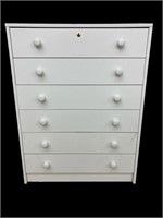 White Six Drawer Wood Dresser with Lock