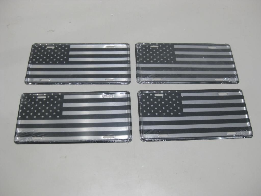 Four Black & White U.S. Flag Vanity Plates