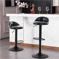 Set of 2 PU Leather Bar Stools with Footrest