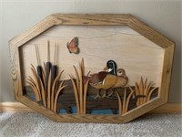 Wood Layed Duck and Cattail Picture