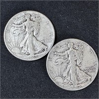 1942 & 1945-D Walking Liberty Silver Half Dollar