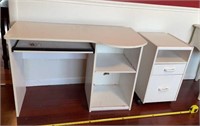 Pressed wood office desk and filing cabinet