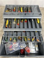 Plano tackle box with assortment of fishing lures