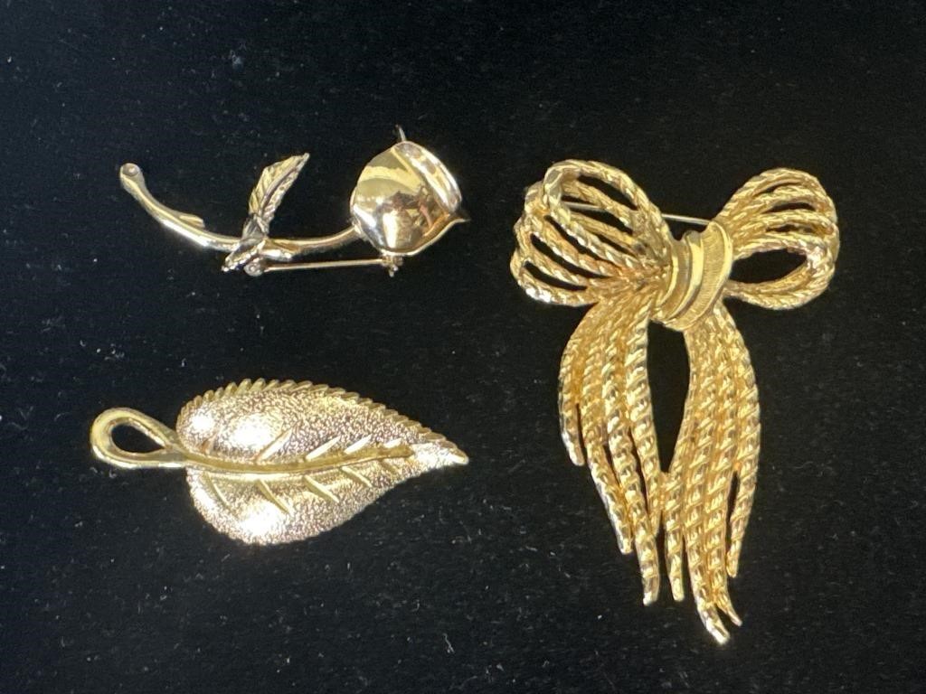 Three Golden Vintage Brooches