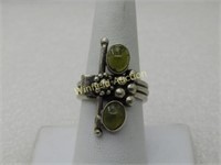 Vintage Sterling Quartz Ring, Floral/Beaded, Boho,