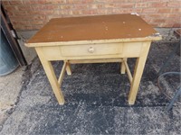 Antique wood table painted w/drawer.