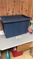 Large blue storage tub with lid