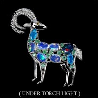 Natural Multicolor  Opal & Emerald Goat Brooch