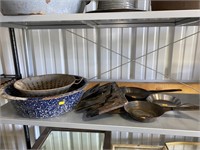 Enamel ware, small skillets and misc