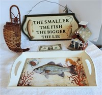 Fishing Decor, wood tray, sign