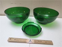Two Large Forest Green Bowls & Ashtray