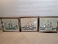 3 Ship Prints Marked 1984 16 1/2inWx14 1/2inH