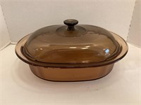 Vision Large Brown Glass Covered Dish