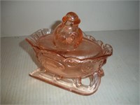 Westmoreland Pink Depression Glass Santa in Sleigh