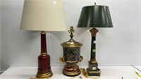 (3) Vintage Lamps, red painted measuring 30’’,