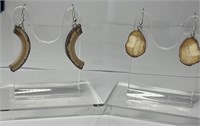 2x Pairs Of Fossilized  Ivory Earrings