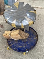 Rollaround stool with custom upholstery