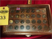 28 Confederate Buttons & Display Case