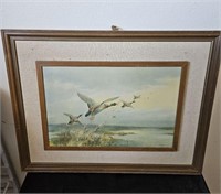 VINTAGE FRAMED DUCKS IN FLIGHT PRINT 117