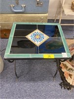 Cut Tile Top Table w/ Cast Iron Base, 17"X15"x18"