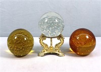 (3) Controlled Bubble Art Glass Paperweights