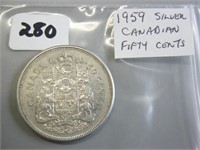 1959 Silver Canadian Fifty Cents Coin