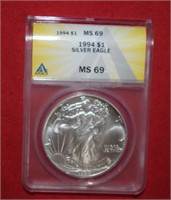 1994 Silver Eagle Dollar  MS69   ANACS