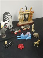 Group of cat and elephant figurine decor