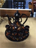 Asian black lacquer tea set