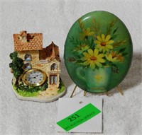 Miniature clock house, Daisy plaque w/ stand