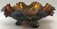 Carnival Glass Floral Design Footed Bowl