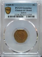 1909-S Indian cent PCGS AU detail cleaned