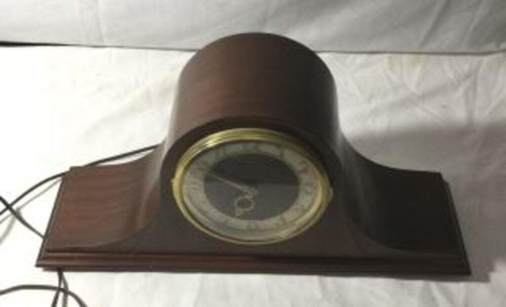 Vintage Wood Mantle Clock with Brass trim