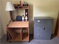 Computer desk with contents and metal filing