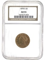 1878-S $5 Gold Half Eagle NGC AU55