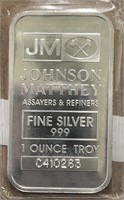Silver Bar Johnson Matthey .999 1 Troy OZ