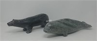 2 Soap Stone Sculptures -Beluga & Bear- G