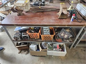 Wood Work Table w Metal Base (No Contents)