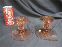 Heisey Clear Pink Candle Sticks